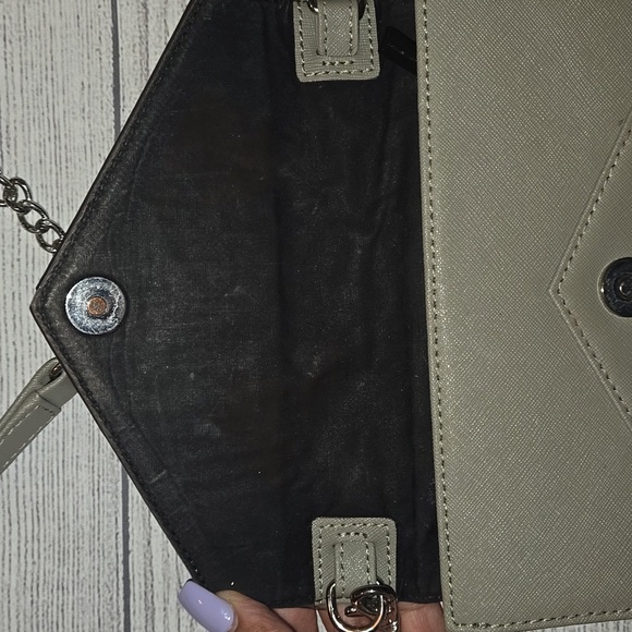 Rebecca Minkoff Leather Crossbody Envelope Chain Strap Clutch Bag Gray/Silver - Picture 11 of 14